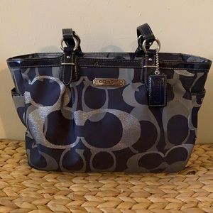 Coach Navy Blue & Silver Signature Satchel